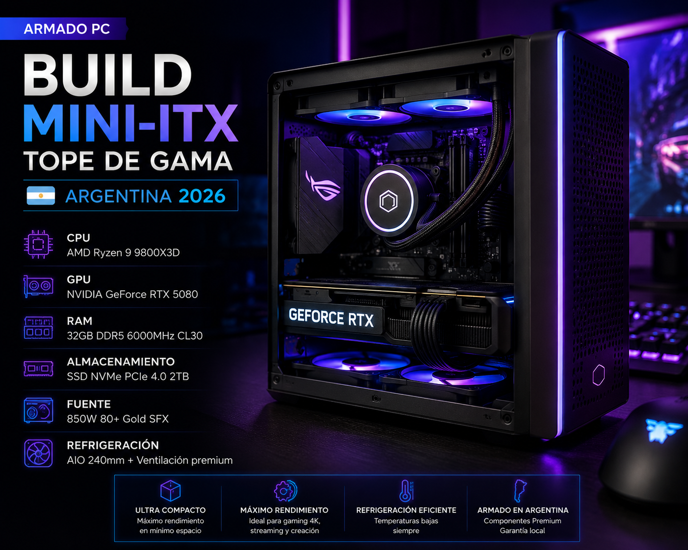 Armado de PC Mini-ITX tope de gama en Argentina 2026: potencia máxima en el mínimo espacio